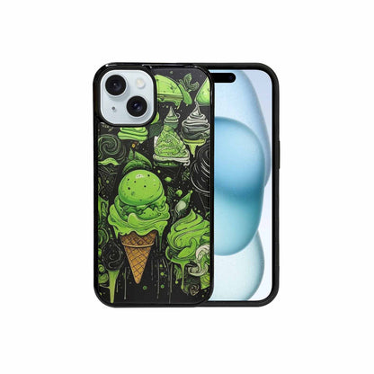 iPhone 15 Case — Ice Cream Motif Black Green Ink, Original Design Phone Case