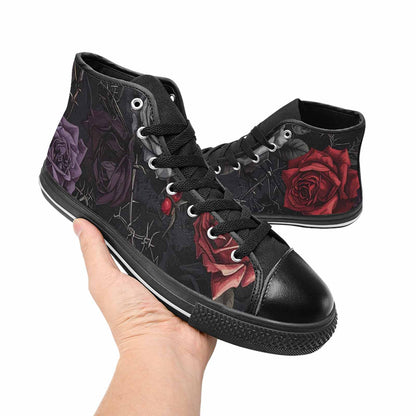 MEN'S Black Gothic Rose High Top Canvas Neon Fantasy Custom Shoes
