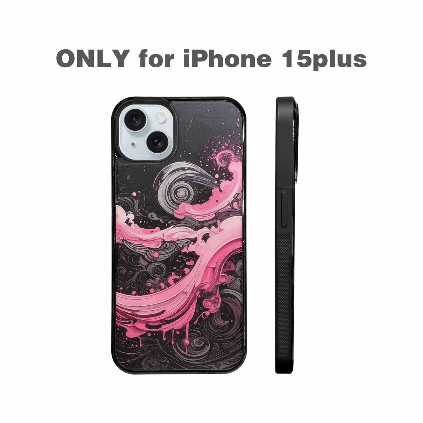 iPhone 15 Plus Case — Van Gogh Swirl Black Pink Ink, Custom Made Phone Cover