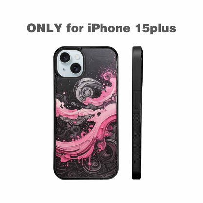 iPhone 15 Plus Case — Van Gogh Swirl Black Pink Ink, Custom Made Phone Cover