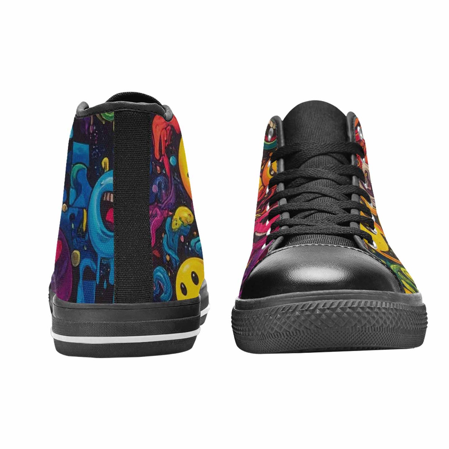 MEN'S Yellow Smiley Face High Top Canvas Neon Fantasy Custom Shoes