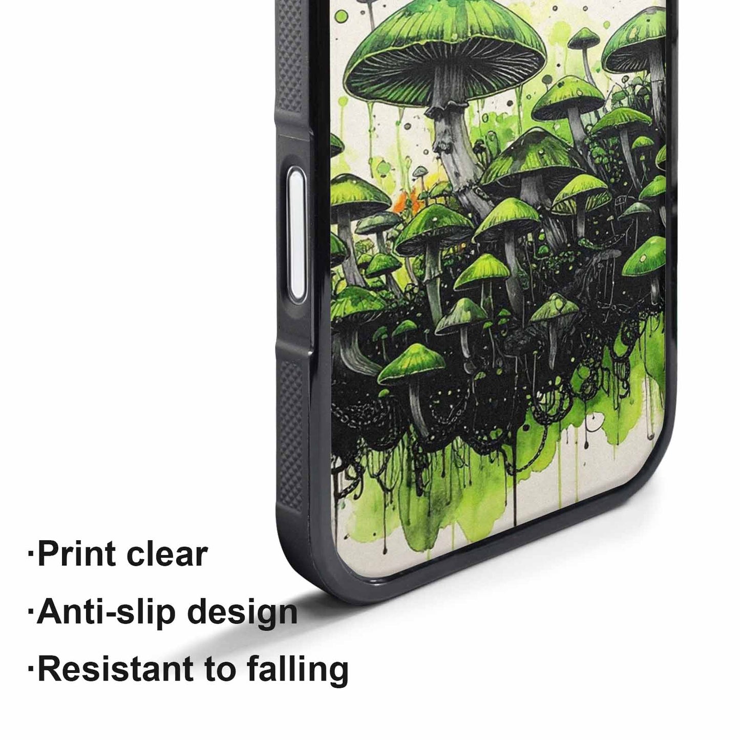 iPhone 17 Pro Max Case — Rainbow Drip Mushrooms Black Original Art, Custom Printed Phone Case
