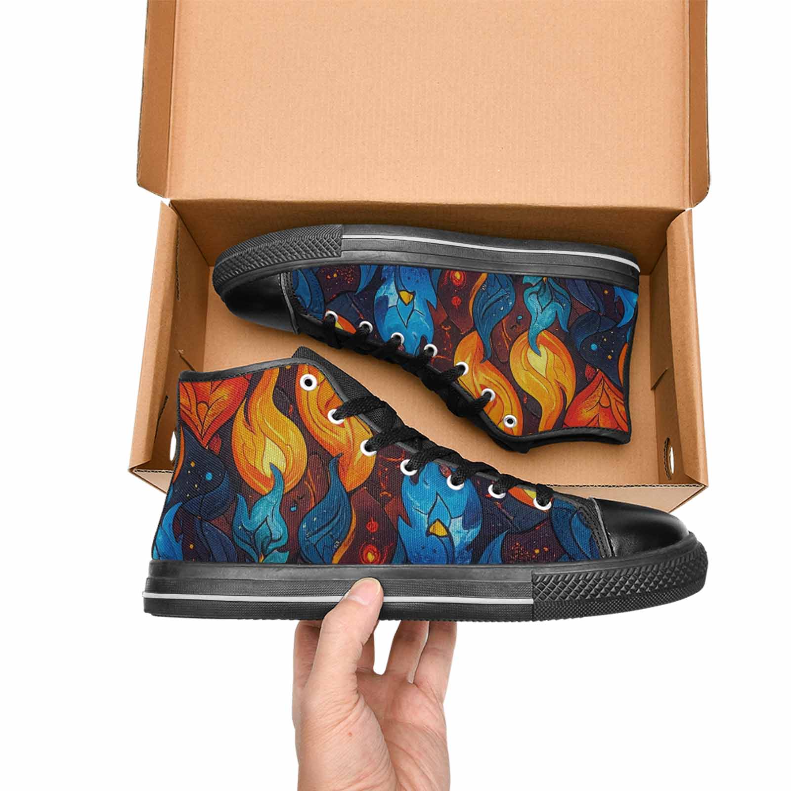 MEN'S Fire Flame High Top Canvas Cottagecore Custom Sneakers