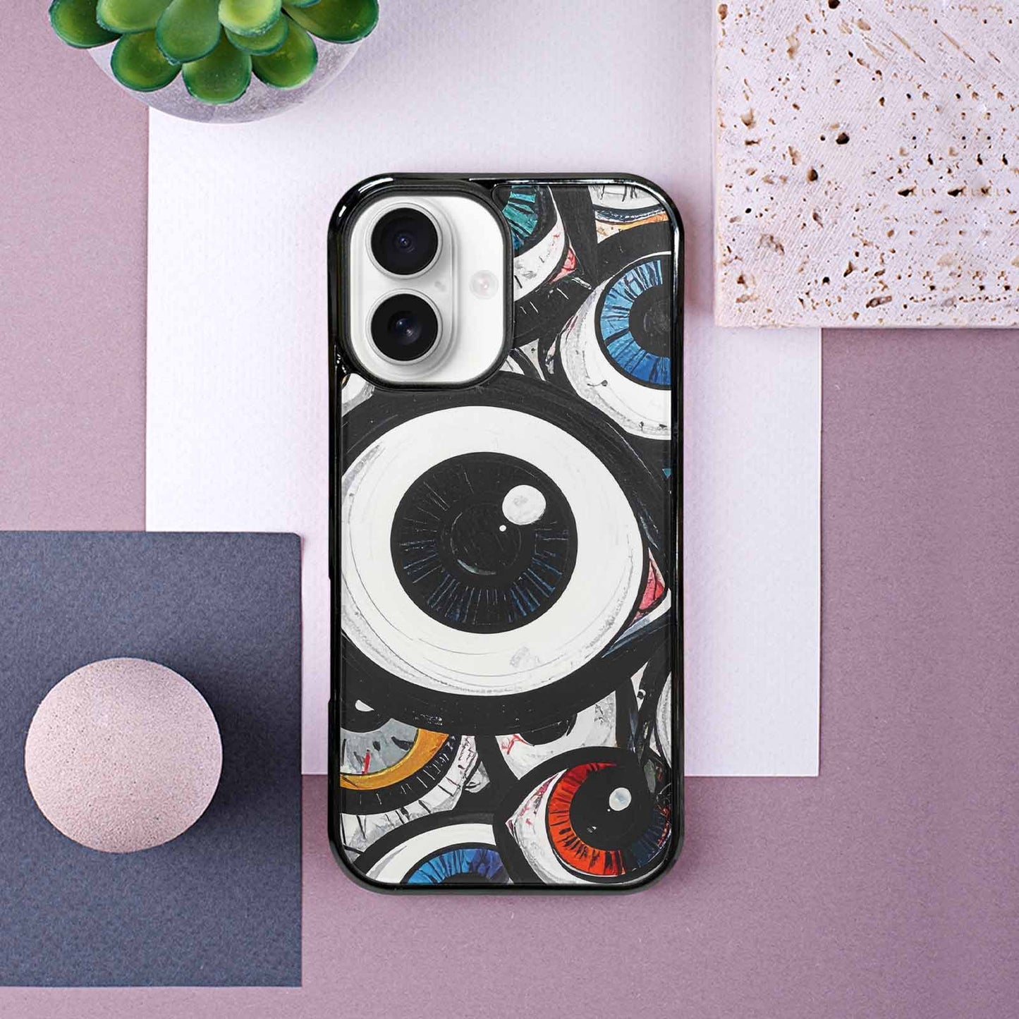 iPhone 16 Case — Googly Cartoon Eyeballs, Custom Art Phone Cover