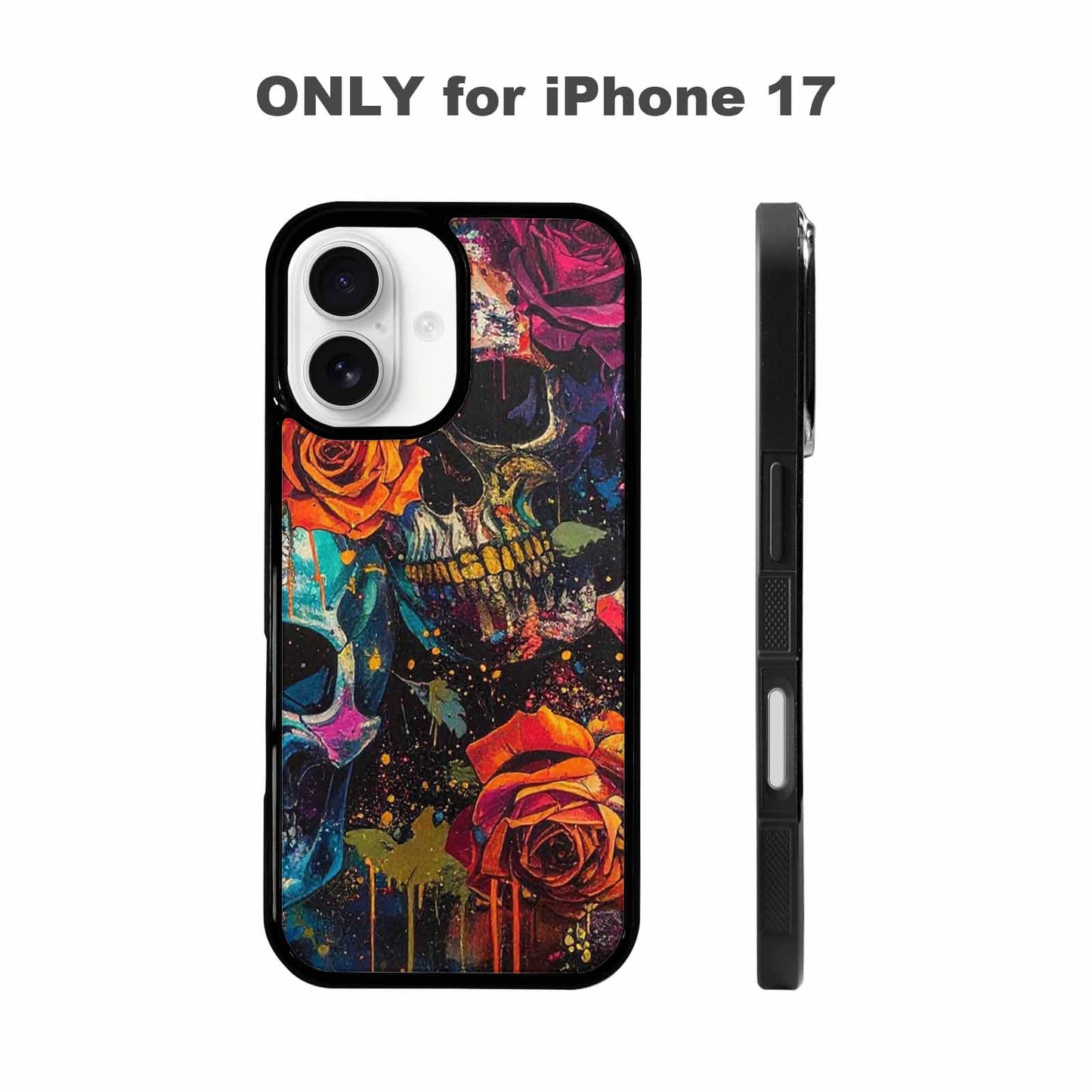 iPhone 17 Case — Skulls Roses Acid Wash Custom Gothic, Custom Print Case Cover
