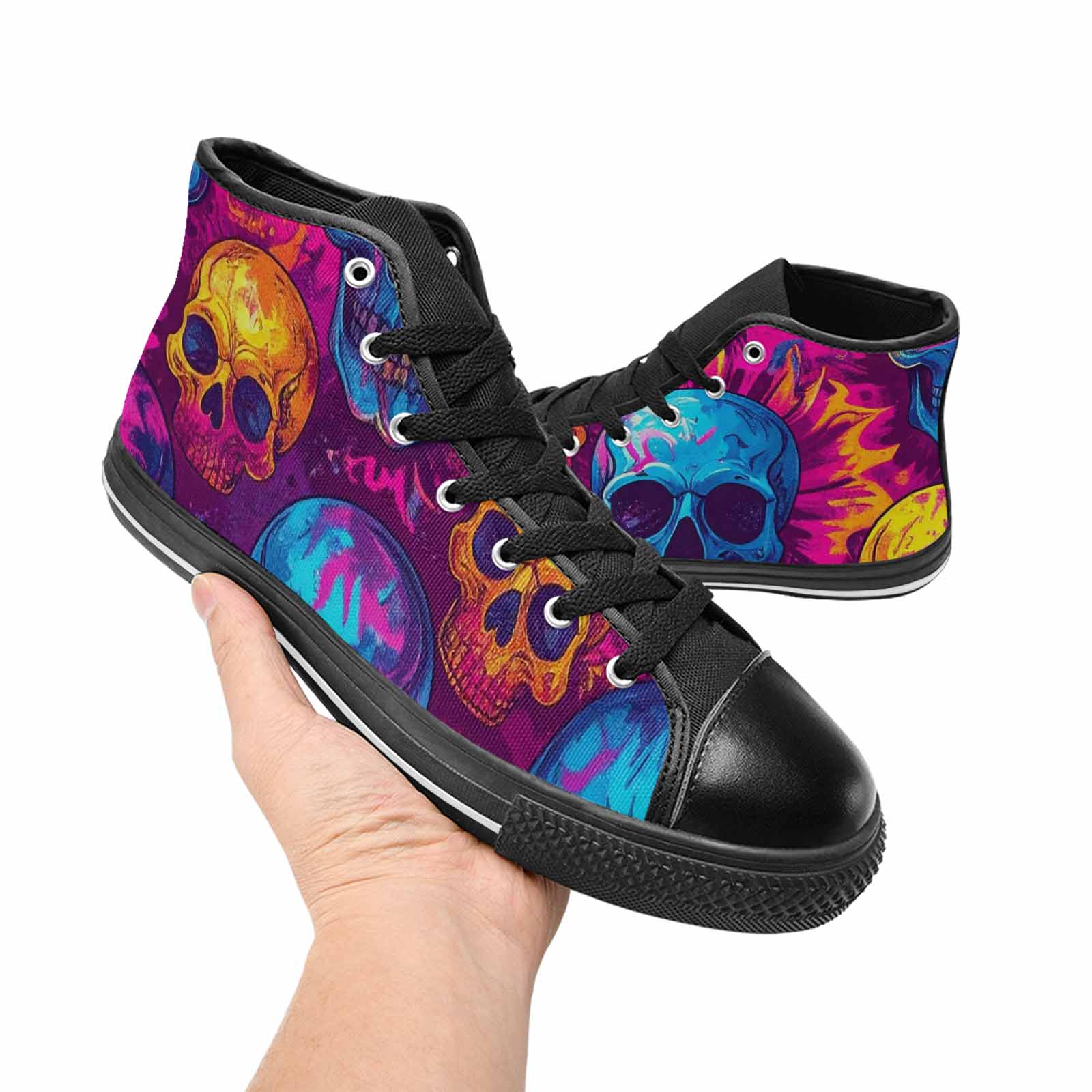 MEN'S Tie Dye Skulls Print High Top Canvas Surreal Custom Sneakers