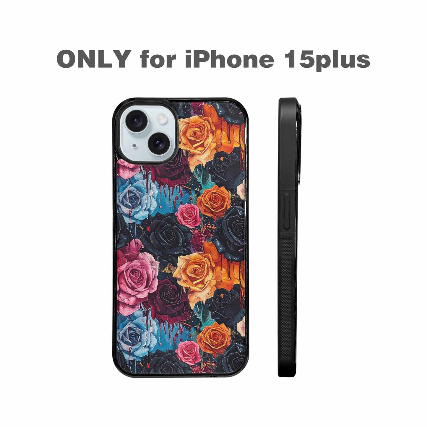 iPhone 15 Plus Case — Gothic Rose Gothic Roses Pattern Hundreds, Custom Phone Case