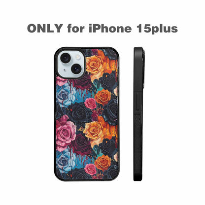 iPhone 15 Plus Case — Gothic Rose Gothic Roses Pattern Hundreds, Custom Phone Case