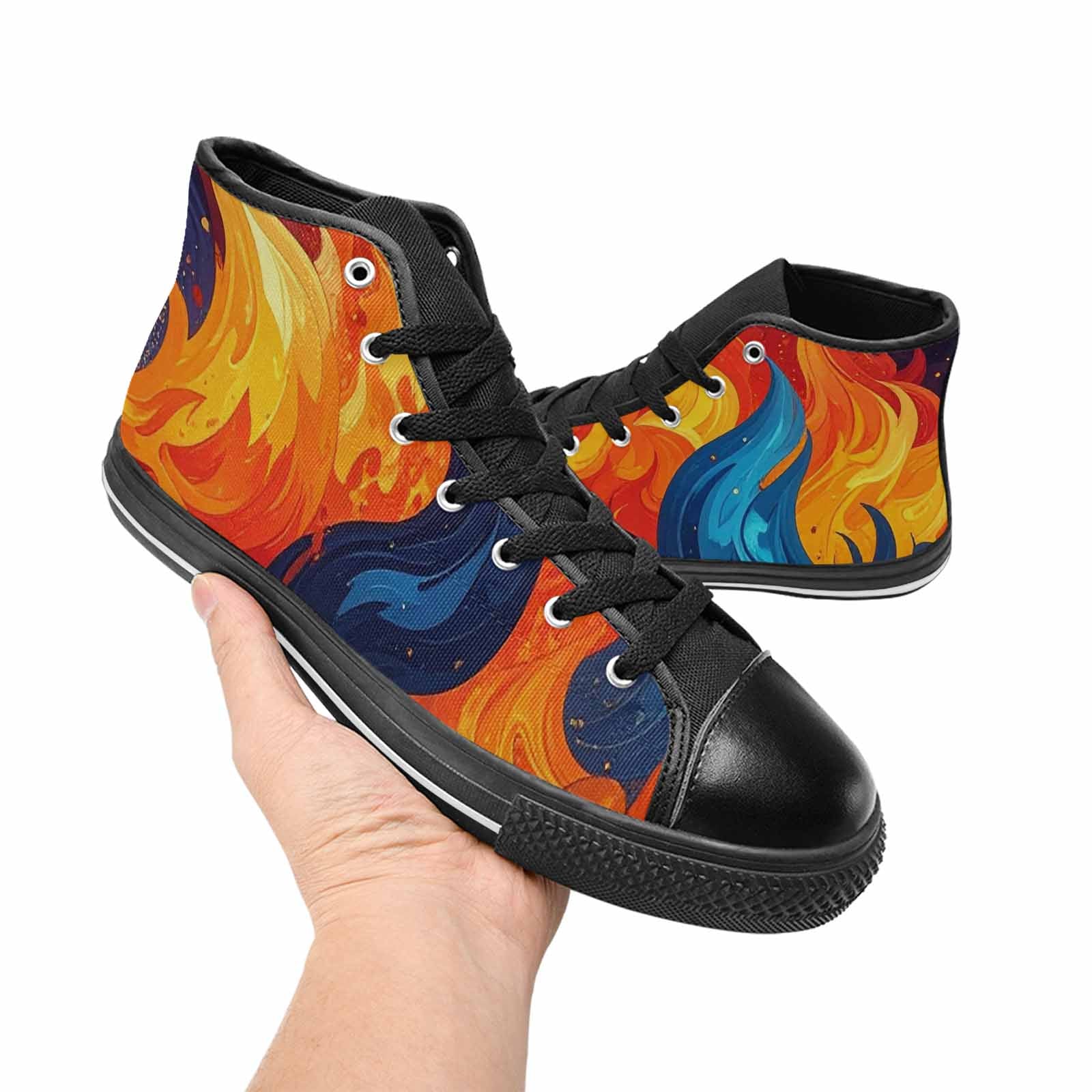 MEN'S Fire Flame High Top Canvas Wallpaper Art Shoes