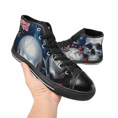 MEN'S Skulls Roses Chrome Airbrush High Top Canvas Grunge Custom Shoes