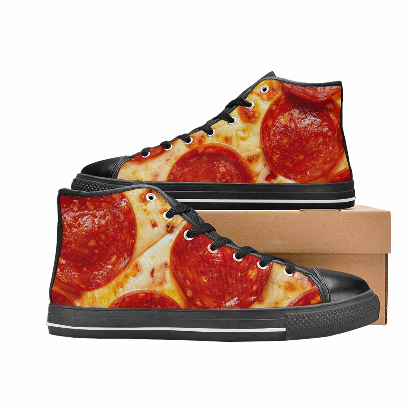 WOMEN'S Pepperoni Pizza Print High Top Canvas Surreal Custom Sneakers