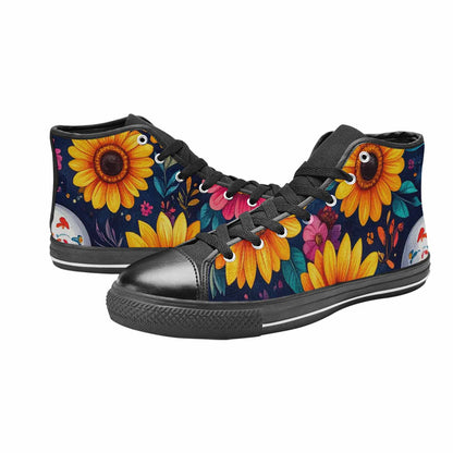 WOMEN'S Sunflower Skulls Print High Top Canvas Vivid Custom Shoes