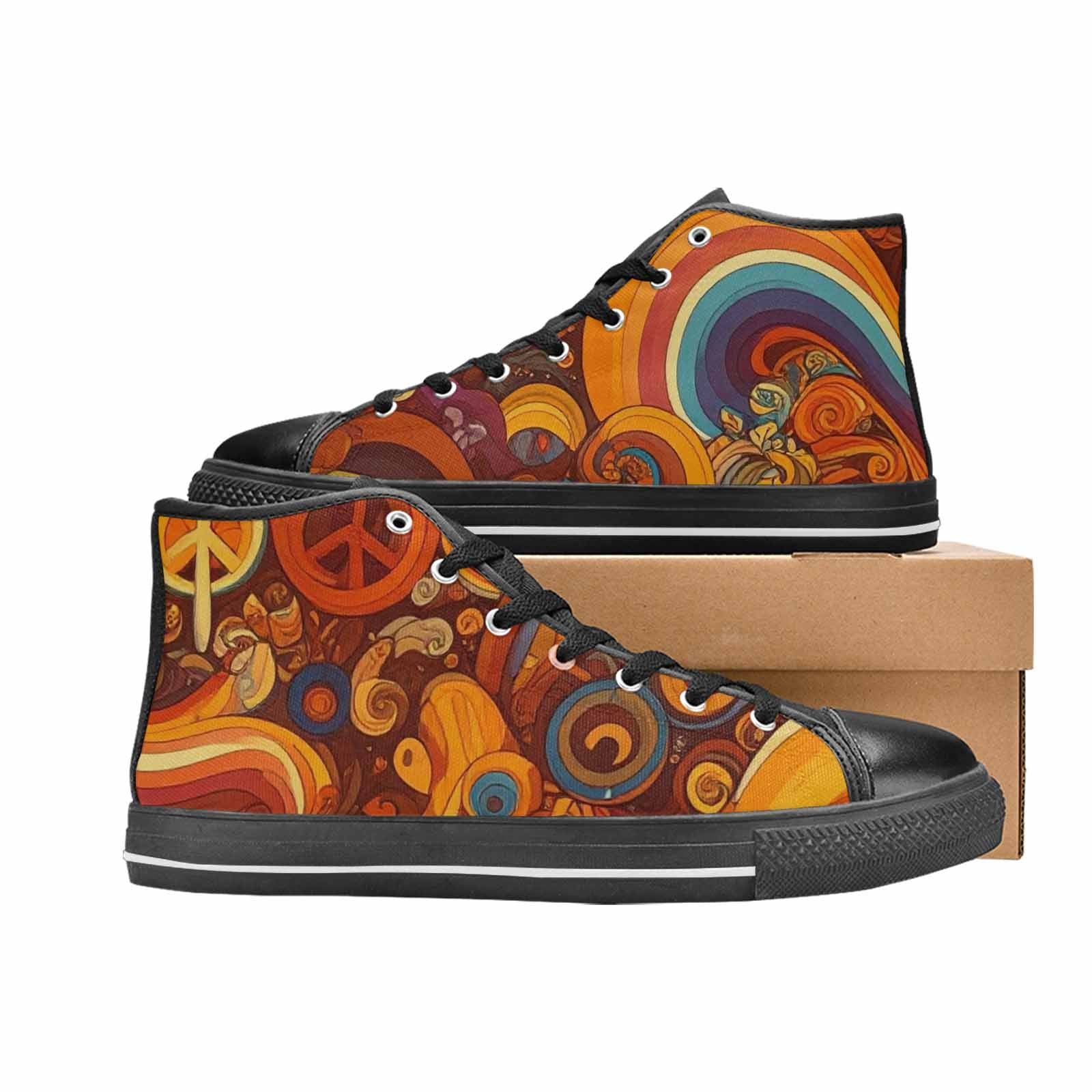 MEN'S Groovy 70S Peace High Top Canvas Dreamcore Custom Sneakers