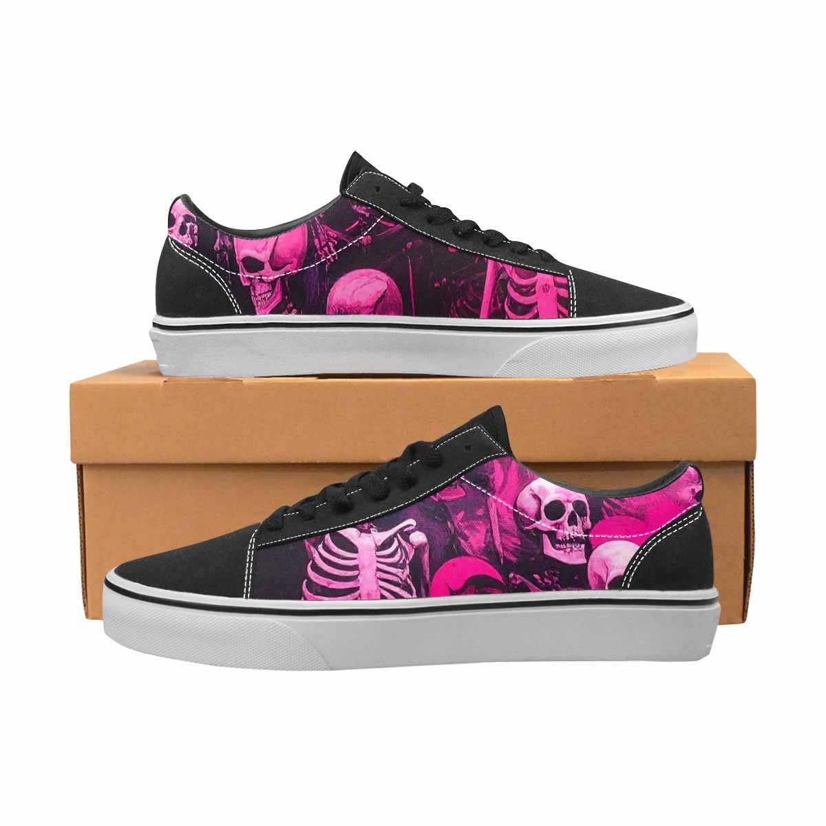 WOMEN'S Skeletons  Neon Pink Lace-Up Canvas Dreamcore Shoes