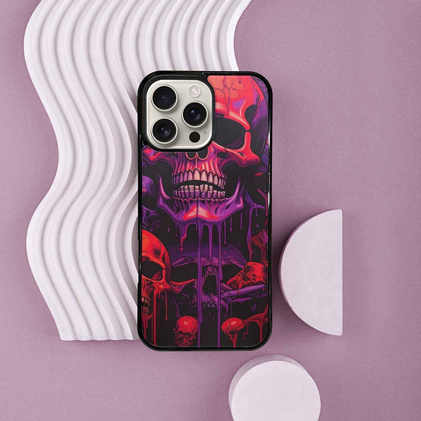 iPhone 16 Pro Max Case — Red Purple Skeletons Neon Drip Melting, Custom Printed Phone Case