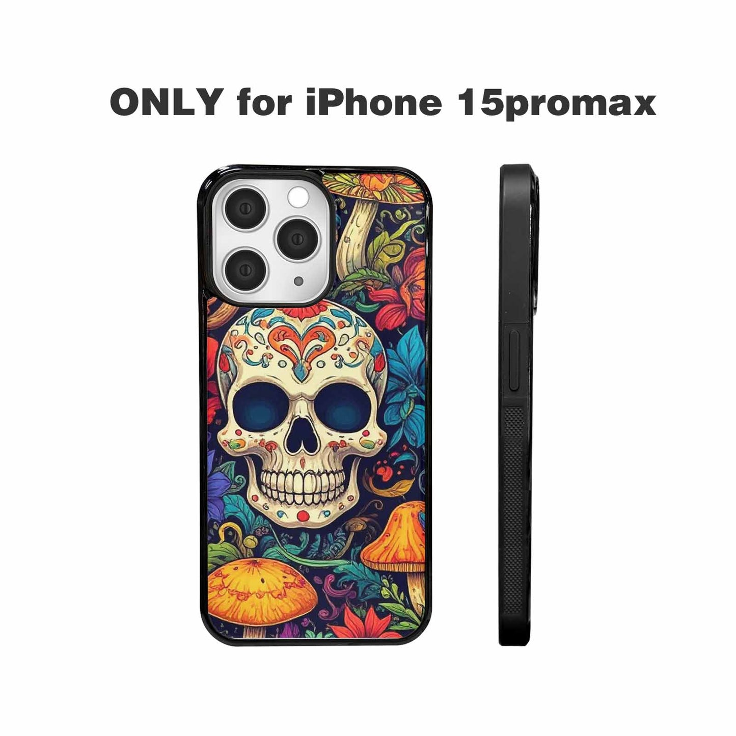 iPhone 15 Pro Max Case — Mushrooms And Skulls, Custom Phone Case