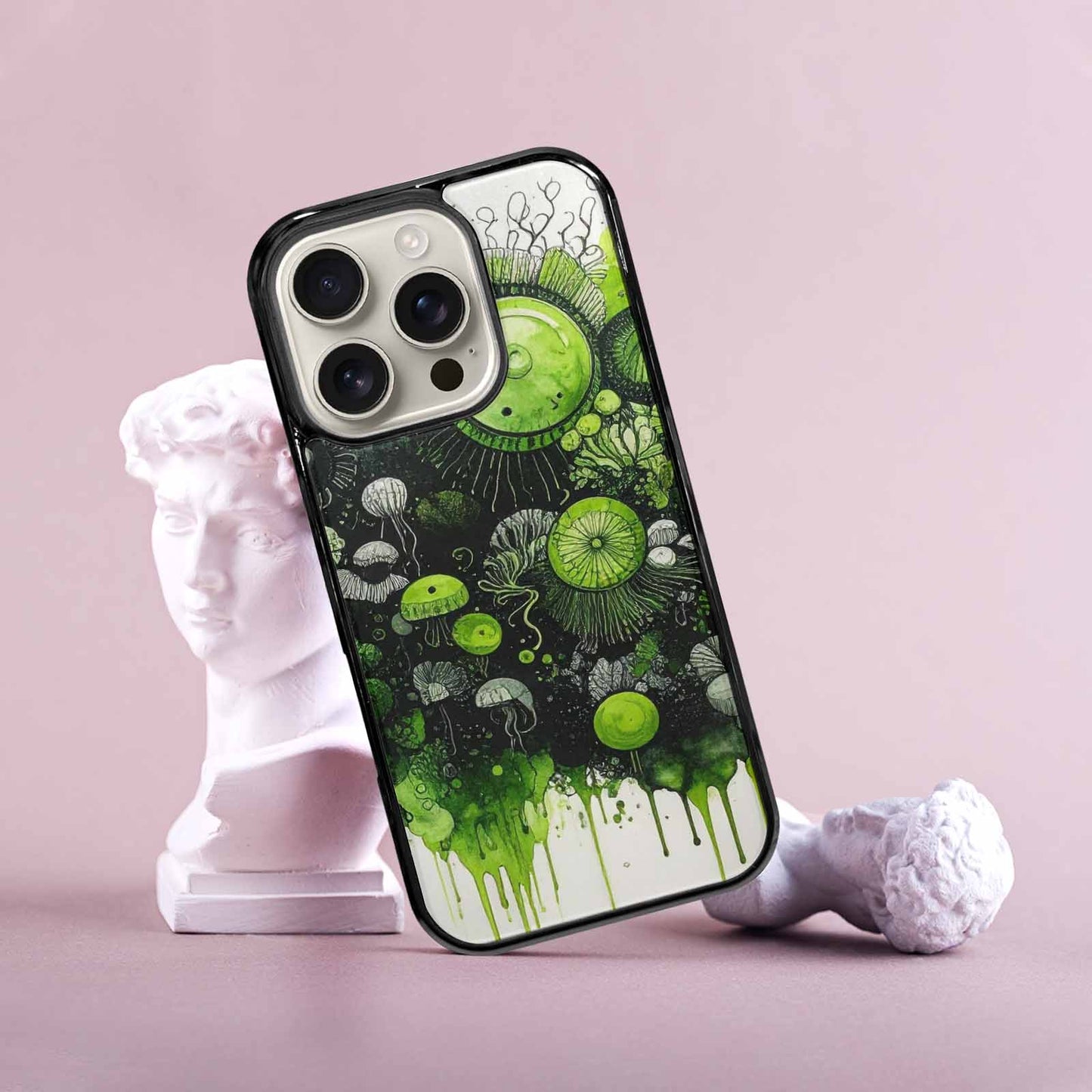 iPhone 16 Pro Case — Sea Creature Burst Black Green Ink, Custom Print Case Cover