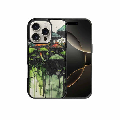 iPhone 16 Pro Case — Rainbow Drip Mushrooms Black Green Ink, Customized Protective Case