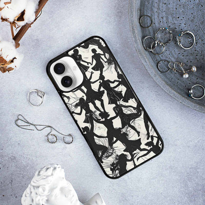 iPhone 16 Plus Case — Bold Dancing Figure Line Art Pattern, Custom Print Case Cover