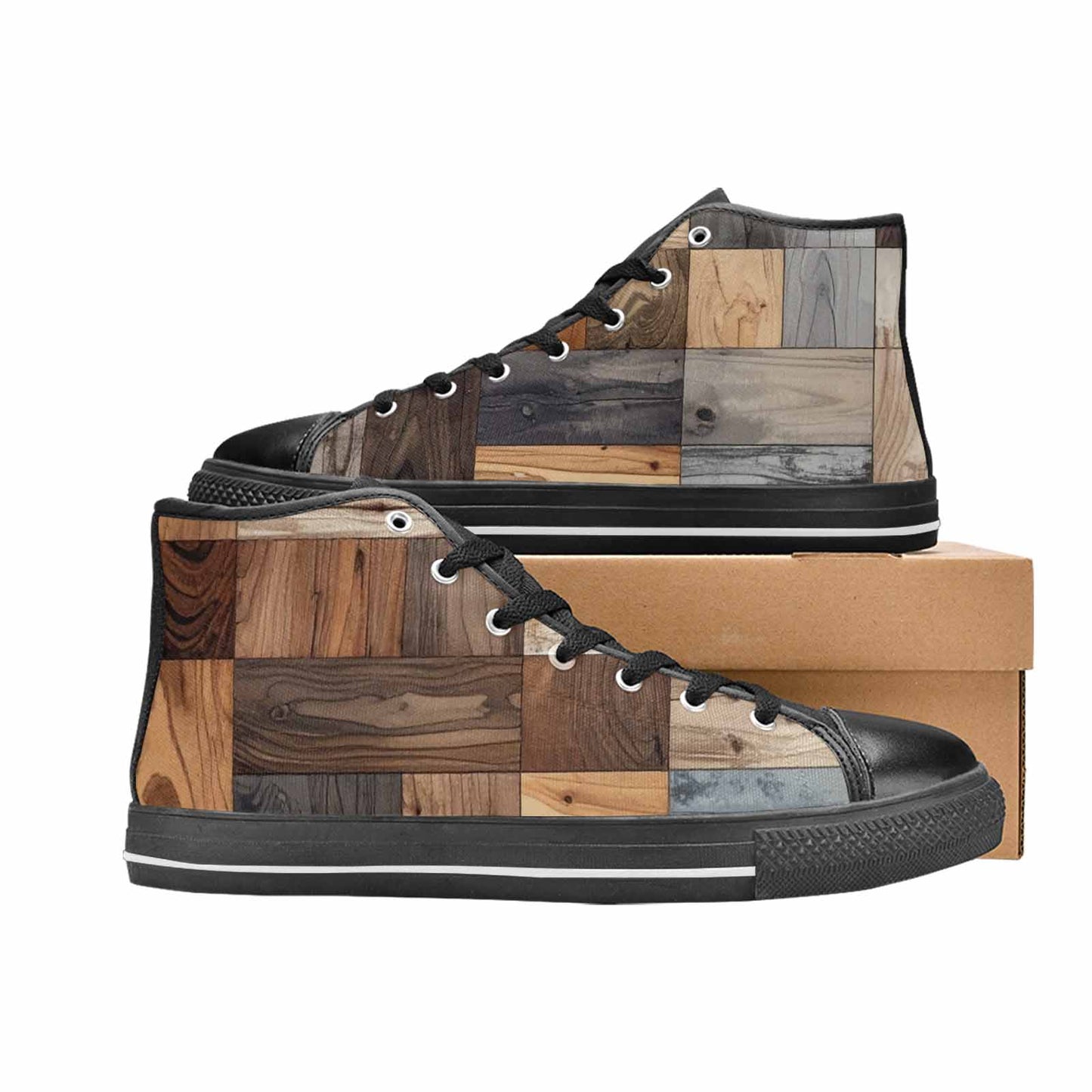 MEN'S Wood Grain Texture High Top Canvas Grunge Shoes