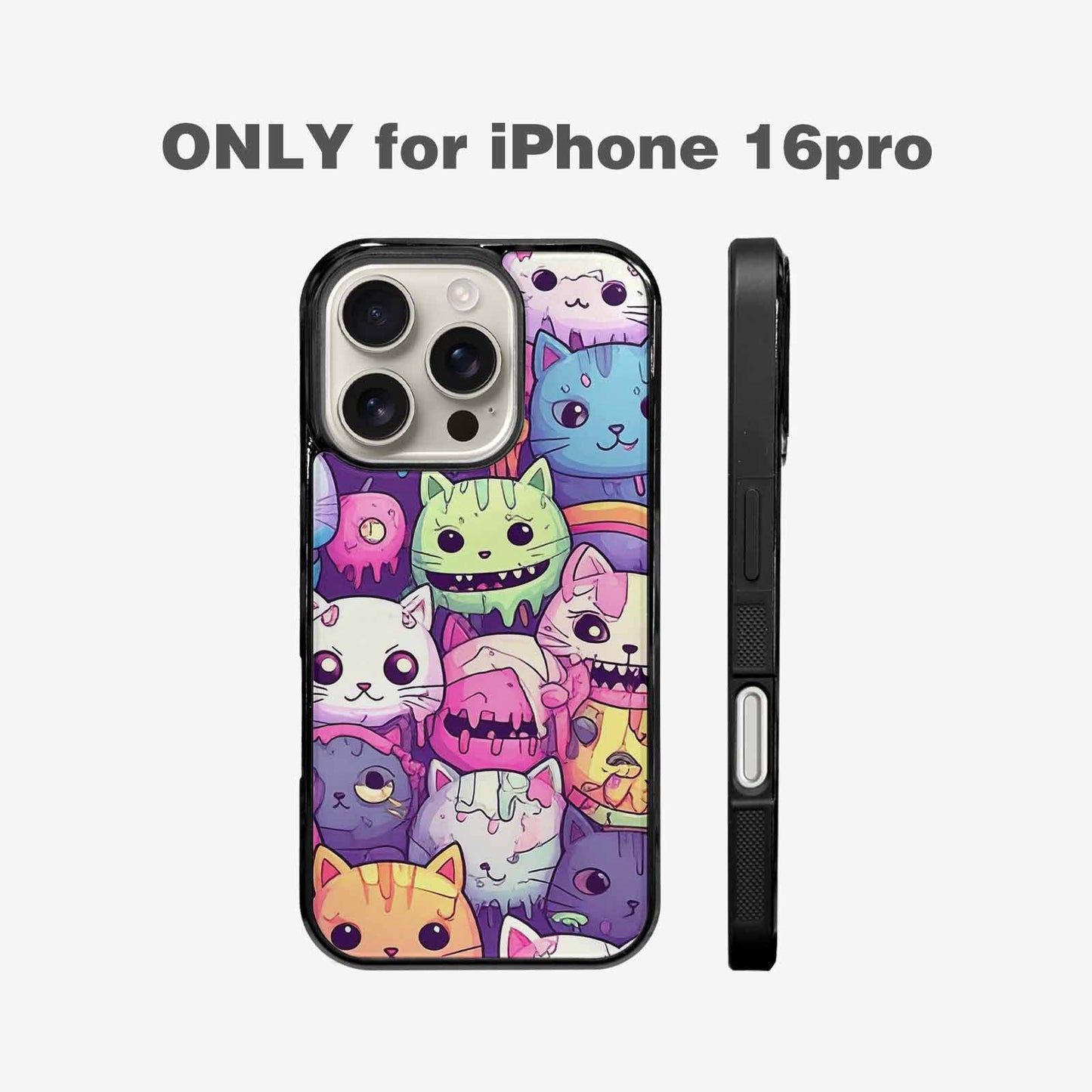 iPhone 16 Pro Case — Pastel Gore Cat Character Pattern Hundreds, Customized Protective Case