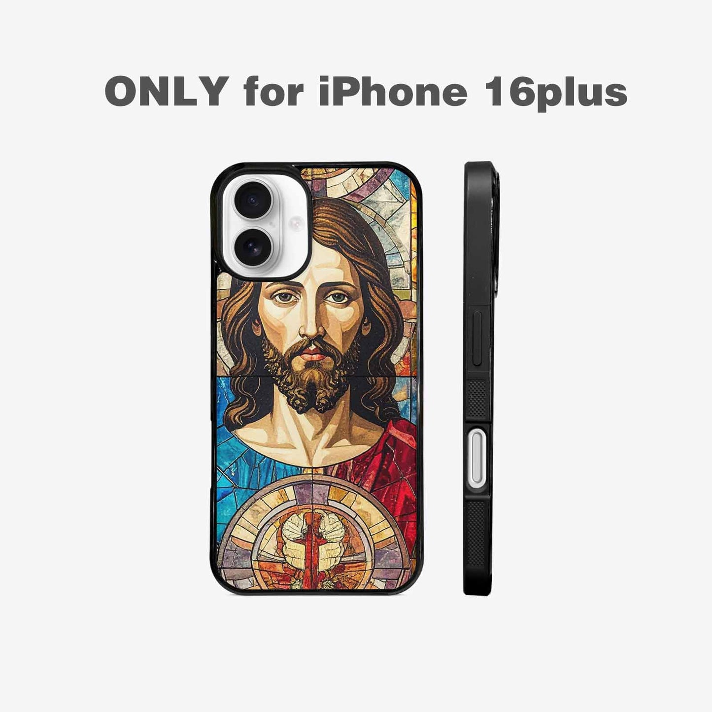 iPhone 16 Plus Case — Jesus Face Small Cross And Faith, Unique Phone Case Design