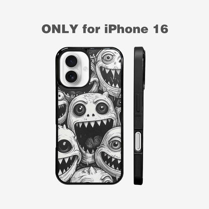 iPhone 16 Case — Black And White Monster Face Collage, Custom Made Phone Cover