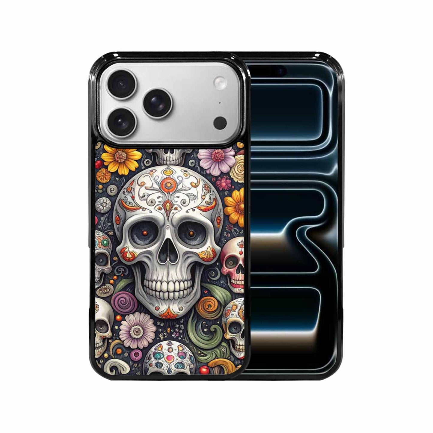 iPhone 17 Pro Max Case — Greyscale Black And White Gothic Skulls, Customized Protective Case