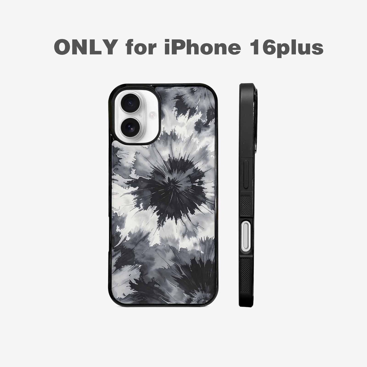 iPhone 16 Plus Case — Tie Dye Black And Gray Blended, Custom Printed Phone Case
