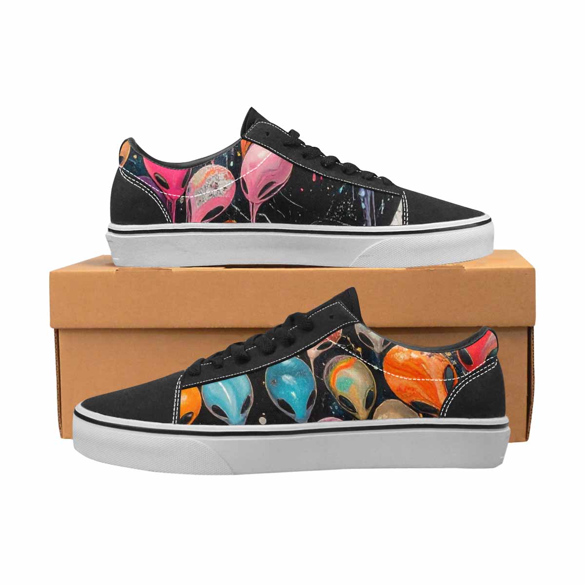 WOMEN'S Aliens  Marble Aliens Lace-Up Canvas Grunge Custom Shoes