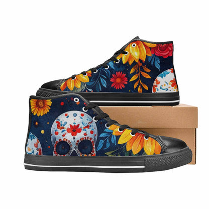 MEN'S Sunflower Skulls Print High Top Canvas Cottagecore Custom Shoes