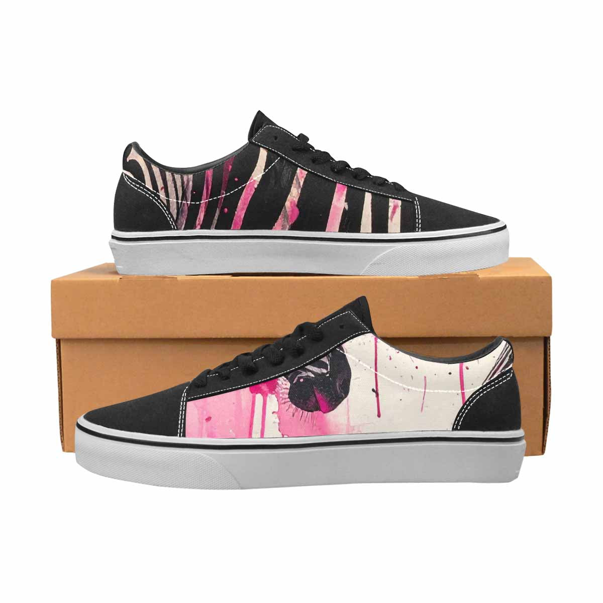 WOMEN'S Zebra Stripe Burst Lace-Up Canvas Melting Art Sneakers