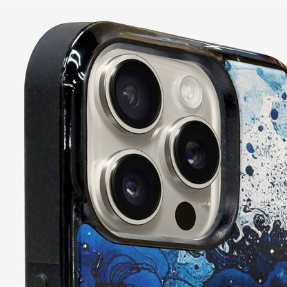 iPhone 16 Pro Max Case — Nautical Wave Black Blue Ink Wave, Original Design Phone Case