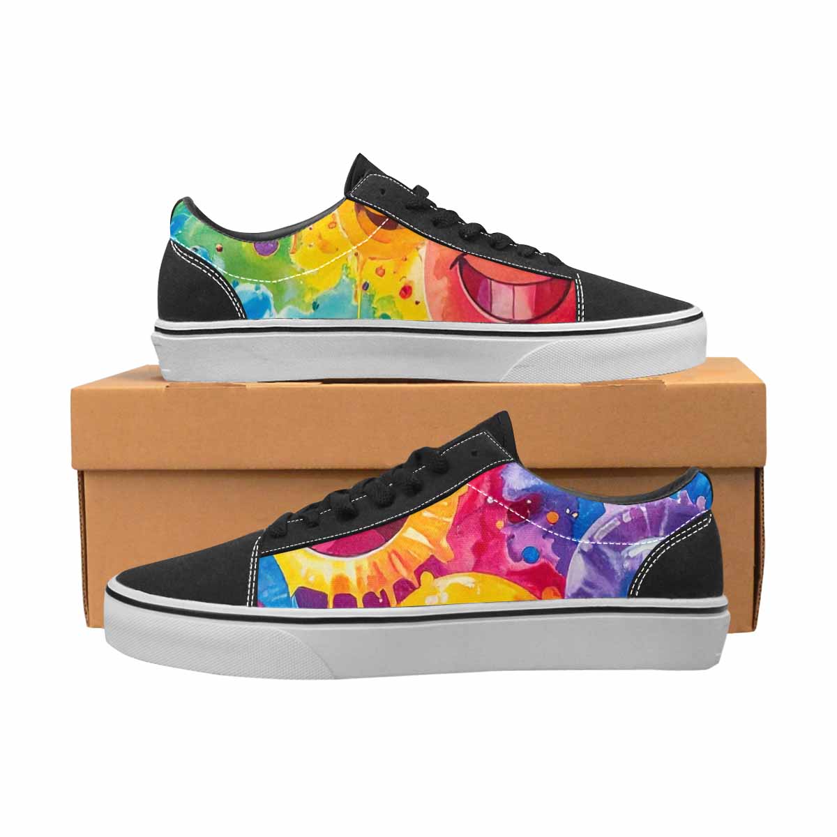 WOMEN'S Smiley Facessmiley Faces  Lace-Up Canvas Vibrant Chaos Sneakers