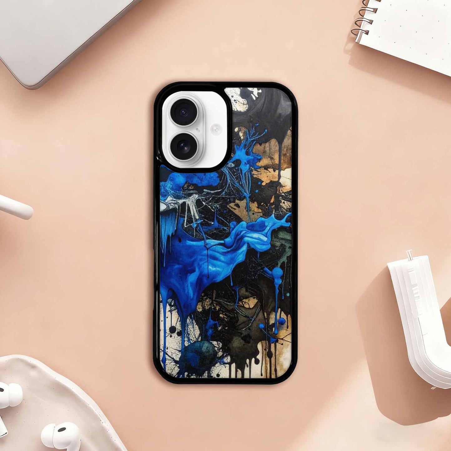 iPhone 17 Case — Black &amp; Blue Ink Camo, Custom Print Case Cover