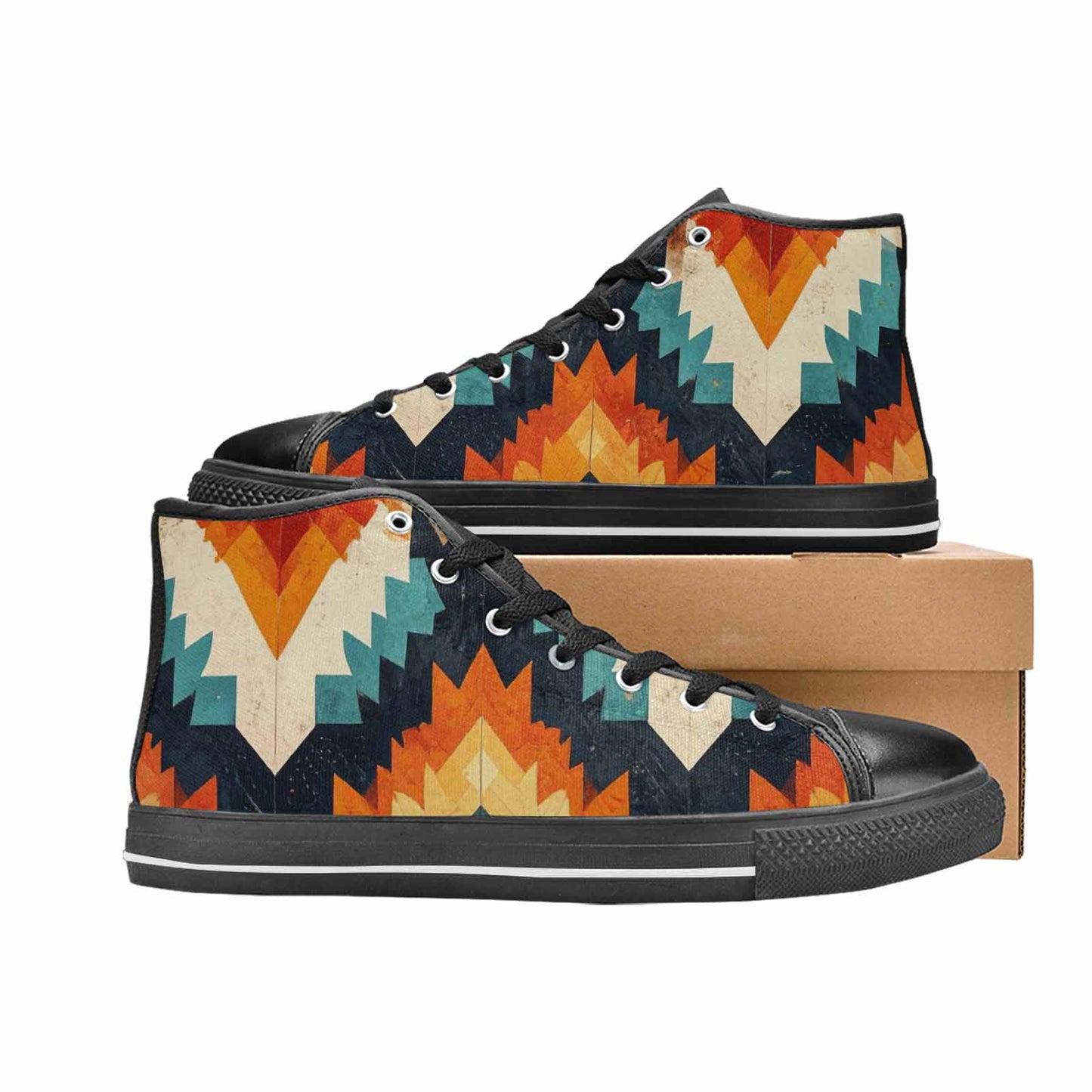 MEN'S Southwestern Geometric Diamond High Top Canvas Vibrant Chaos Custom Sneakers