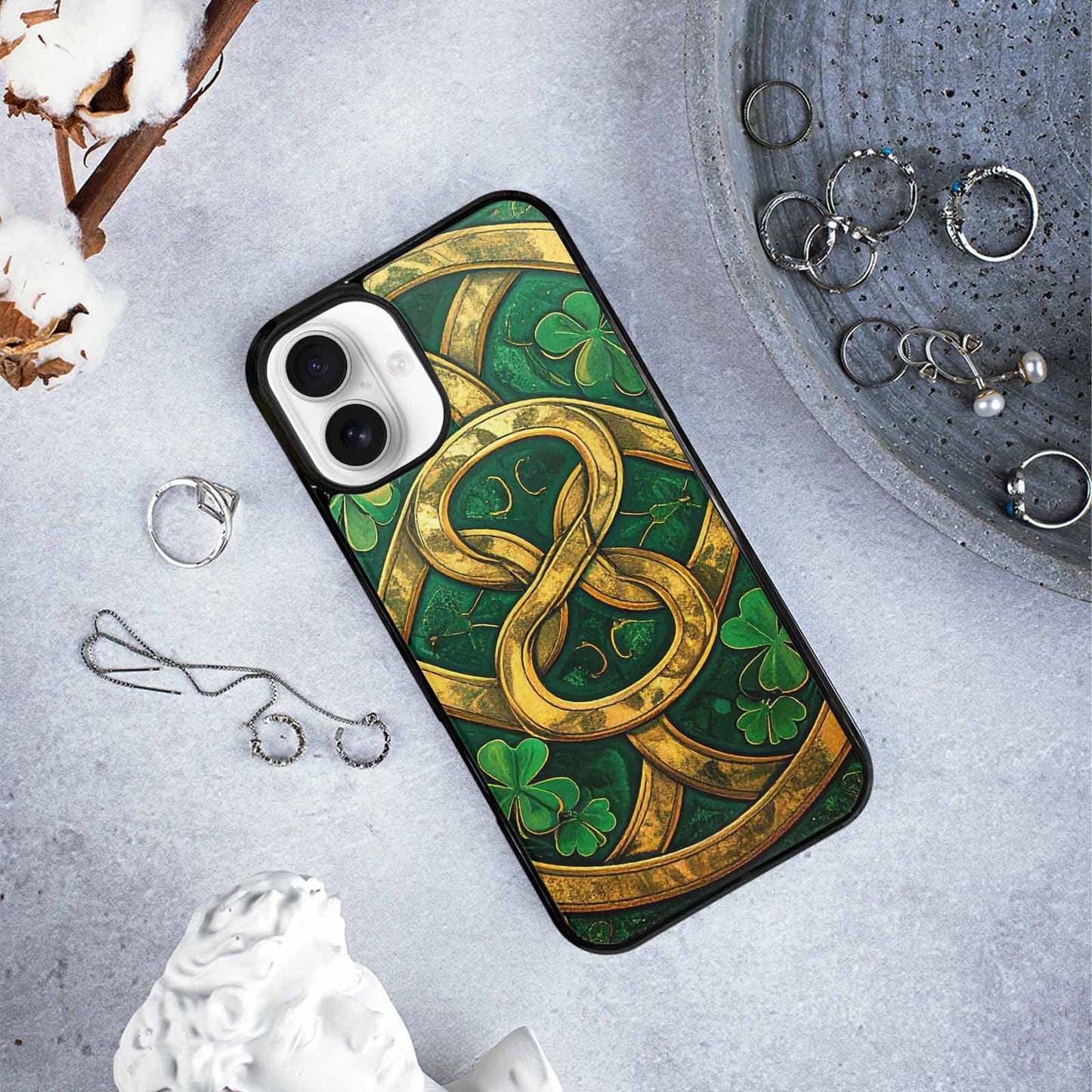 iPhone 16 Plus Case — Irish Celtic Knot Pattern Shamrocks Seamless, Unique Phone Case Design
