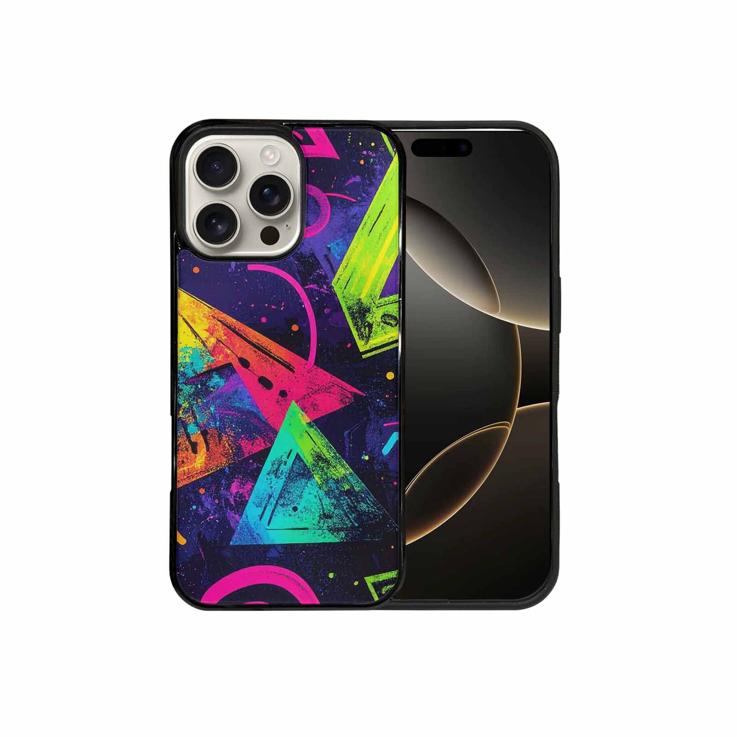 iPhone 16 Pro Max Case — Memphis Squiggles Triangles Dots, Customized Protective Case