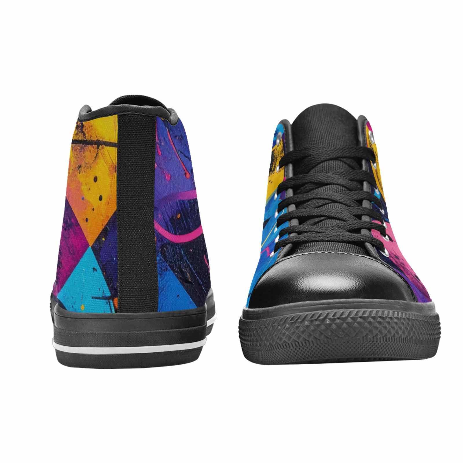 WOMEN'S Memphis Squiggles Triangles Dots High Top Canvas Vivid Sneakers
