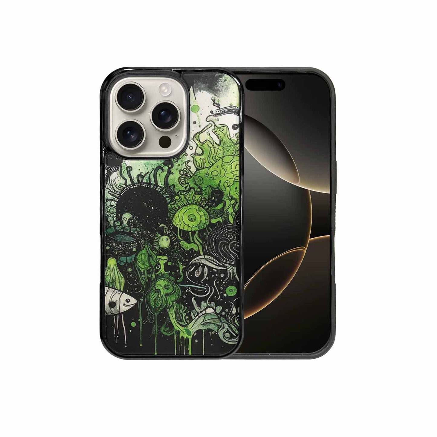 iPhone 16 Pro Case — Sea Creature Burst Black Green Ink, Customized Protective Case