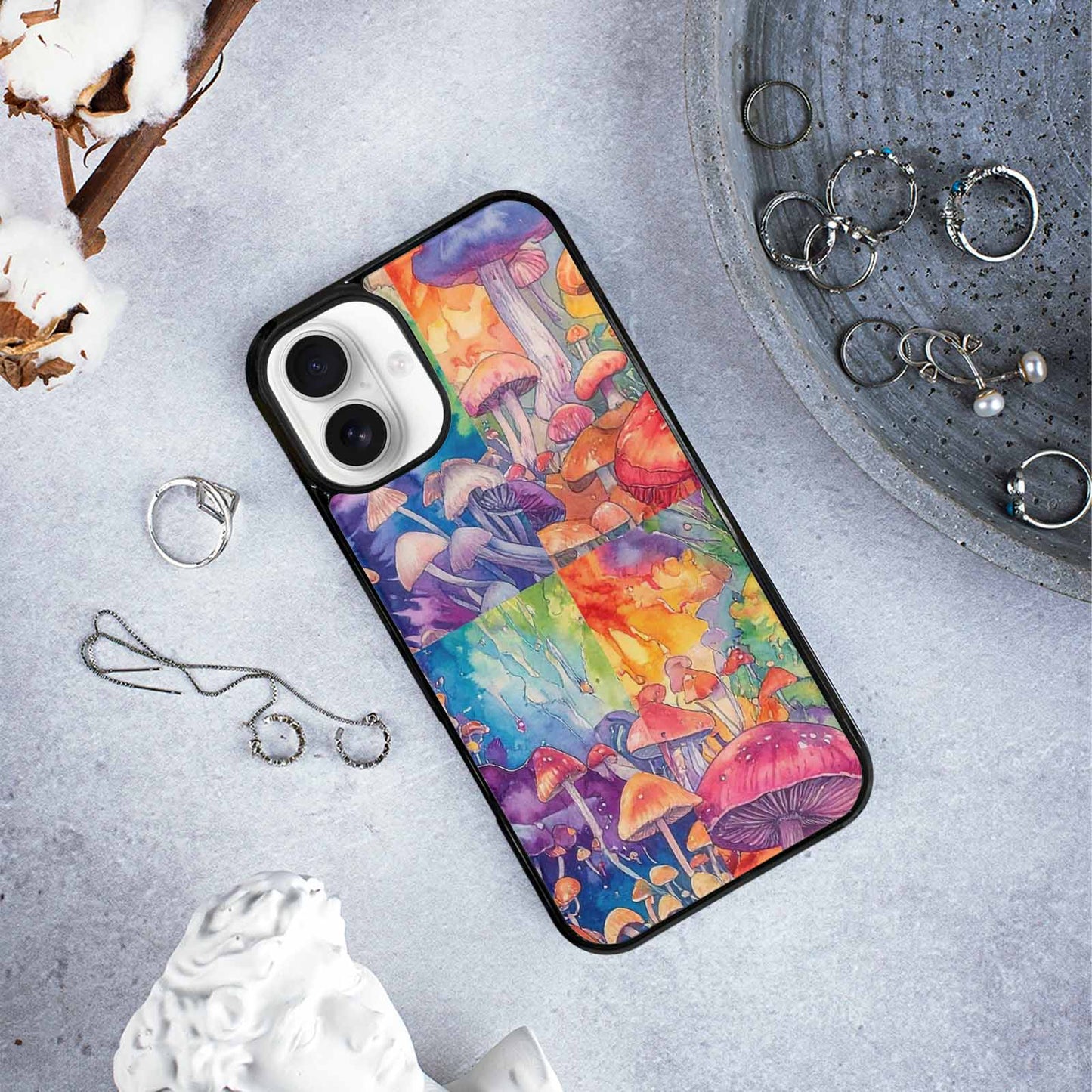 iPhone 16 Plus Case — Mushrooms Tie Dyemushrooms Pat 6t6 Personalized, Original Design Phone Case