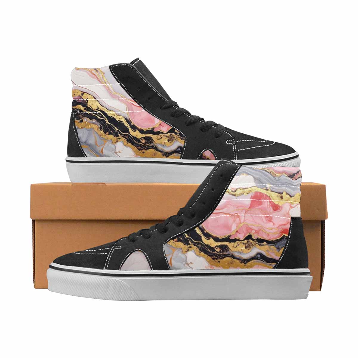 WOMEN'S Marble High Top Canvas Original Design Vivid Handmade Custom Shoes