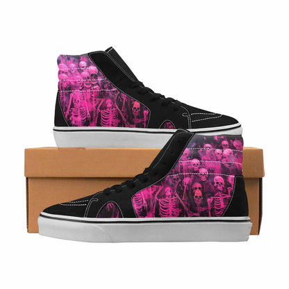 MEN'S Skulls Neon Pink Glow High Top Canvas Made To Order Wallpaper Art Handmade Custom Shoes