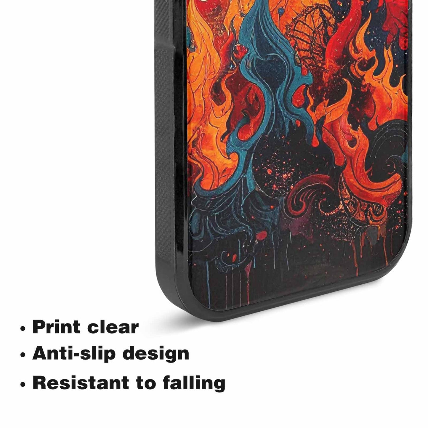 iPhone 15 Plus Case — Flame Burst Black Red Ink Flame, Custom Phone Case