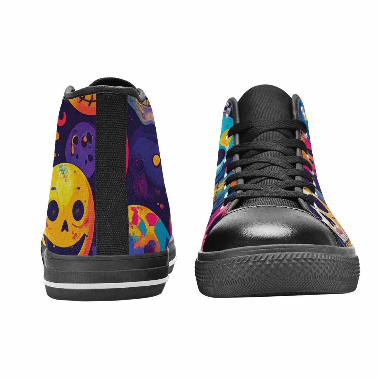WOMEN'S Skeleton People Face High Top Canvas Grunge Custom Sneakers