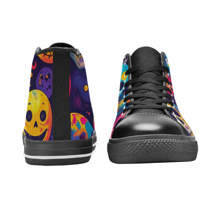 WOMEN'S Skeleton People Face High Top Canvas Grunge Custom Sneakers