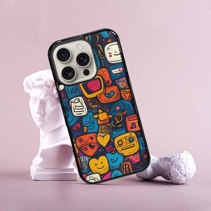 iPhone 16 Pro Case — Hand Drawn Icon Doodle Pattern Hundreds, Custom Printed Phone Case