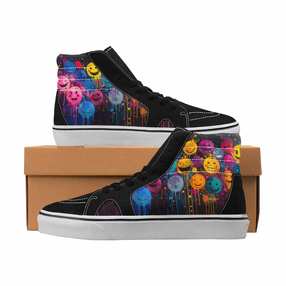 MEN'S Smiley Face High Top Canvas Wearable Art Wallpaper Art Custom Streetwear Shoes