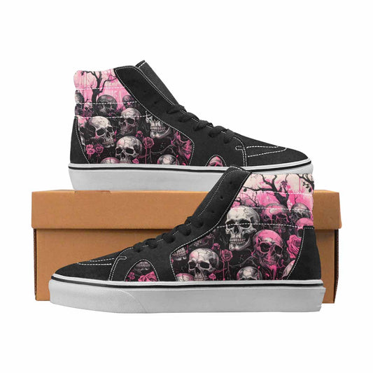 WOMEN'S Skulls Black & Pink Ink High Top Canvas Custom Design Cottagecore Sneakers
