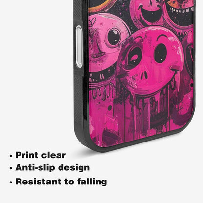 iPhone 16 Plus Case — Melting Moon Smiley Black Pink Ink, Personalized Phone Case